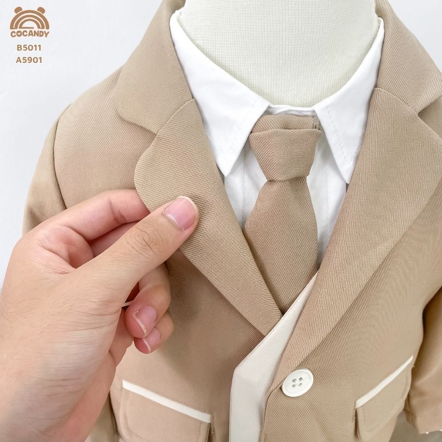 Bộ vest dài NÂU công tử phối nẹp be đôi_thumbnail_3