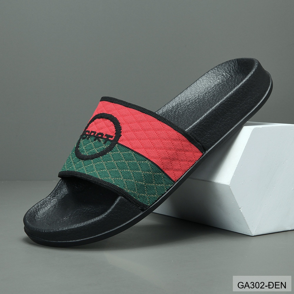 GA302 - Dép xỏ ngón nam thời trang đế cao su êm chân, họa tiết thể thao cá tính màu đen