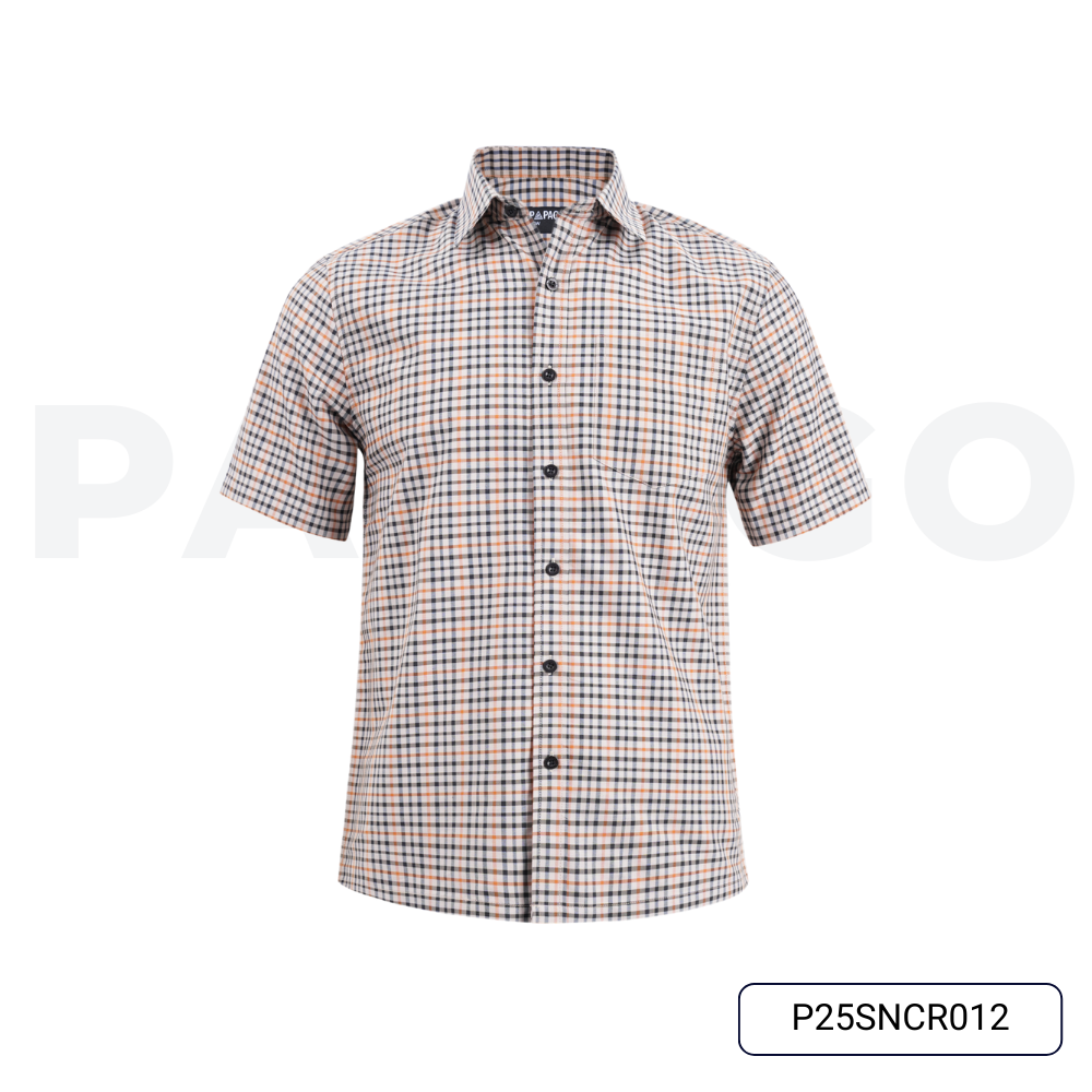 Áo sơ mi sọc caro nam Trung niên PAPAGO tay ngắn lai ngang - P25SNCR012