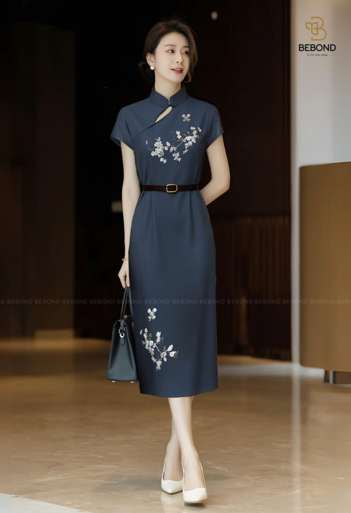 Đầm cổ tàu RILEY màu XANH THAN