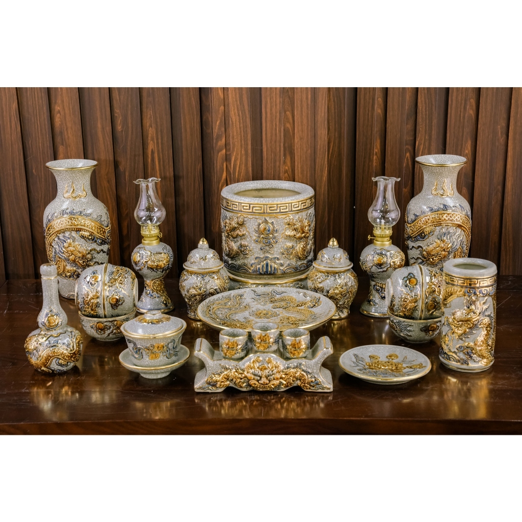 Bộ Đồ Thờ Men Rạn 1m2 - 1m75 Vẽ Vàng 24K 9999 Nghệ Nhân Chế Tác Cao Cấp Bát Tràng_thumbnail_4