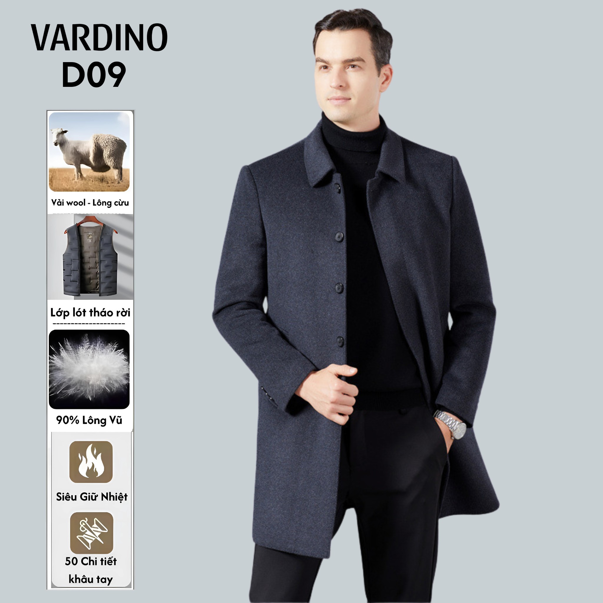 Áo khoác Mangto lót lông vũ, lông cừu D09