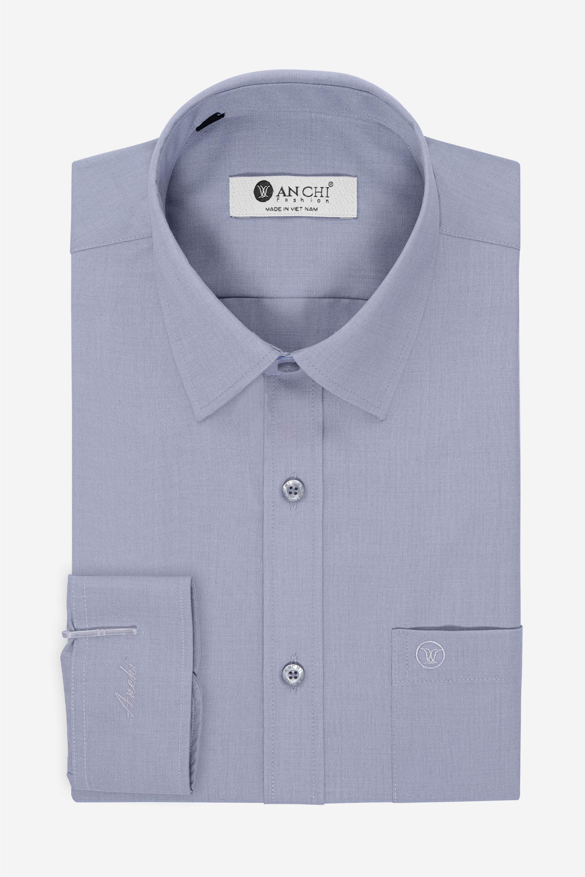 Sơ Mi Trơn Dài Tay Nam Trung Niên ANCHi Chất Liệu Cotton Nhập Khẩu Màu Ghi