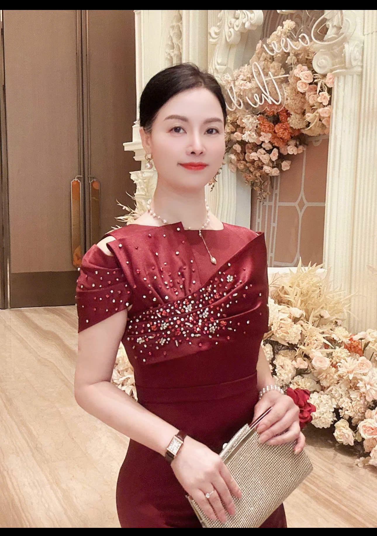 Đầm dự tiệc dạ hội đuôi cá kiểu nơ vai đính đá cao cấp_thumbnail_4