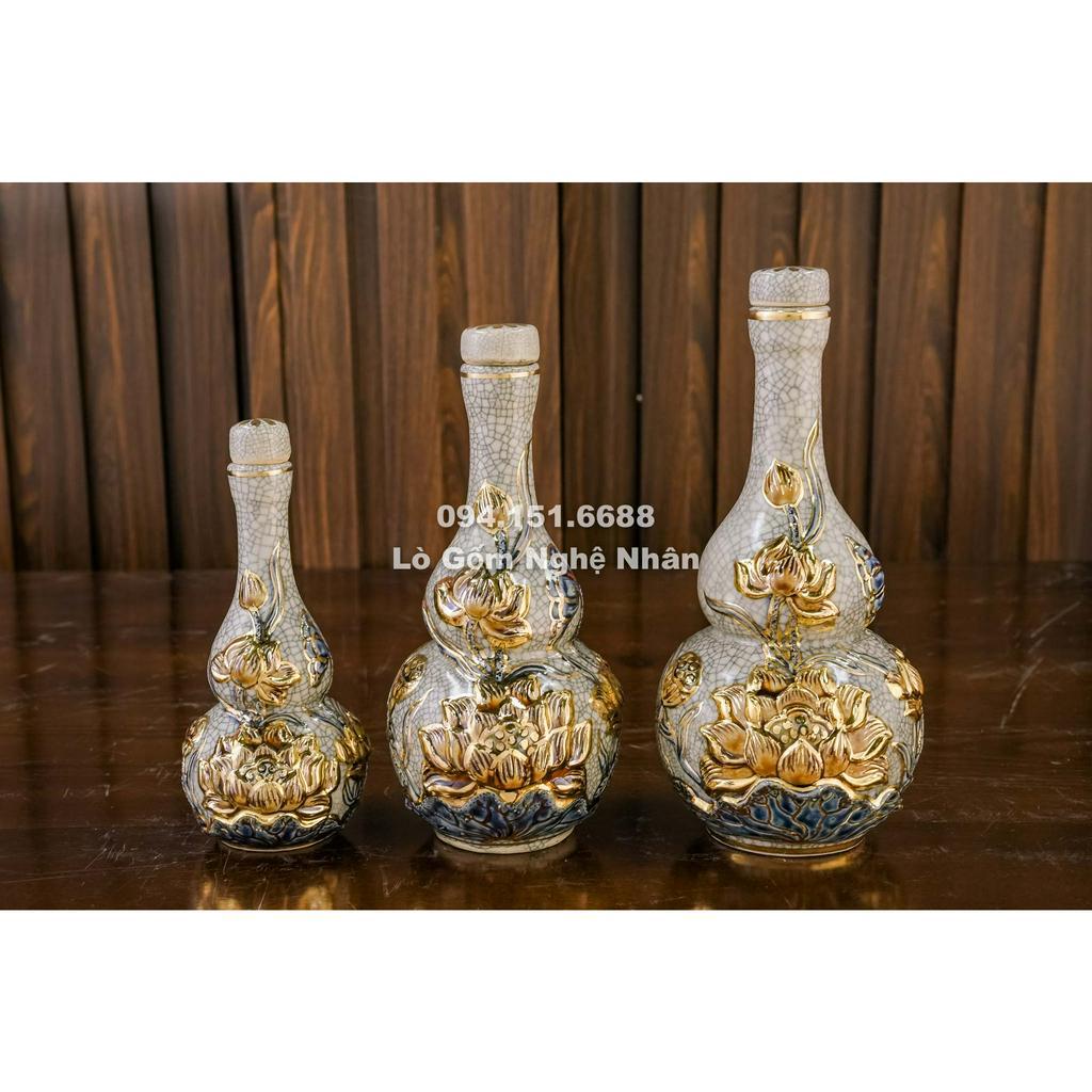 Bộ Đồ Thờ Men Rạn Hoa Sen Vẽ Vàng 24K 9999 Nghệ Nhân Chế Tác Cao Cấp Bát Tràng_thumbnail_3