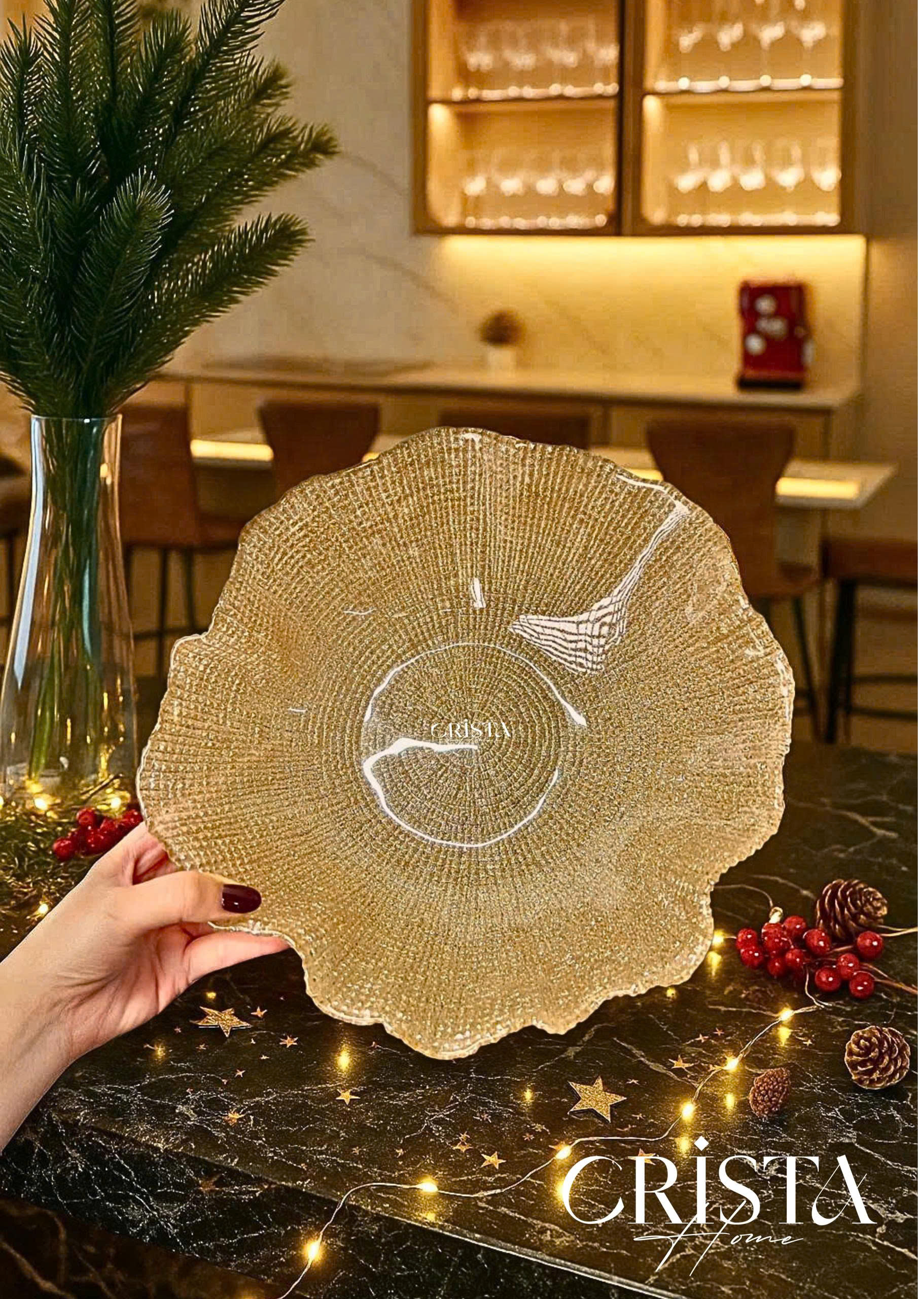 Âu thủy tinh cao cấp CRISTA HOME kiểu lá sen vân lưới size 28 cm_thumbnail_10