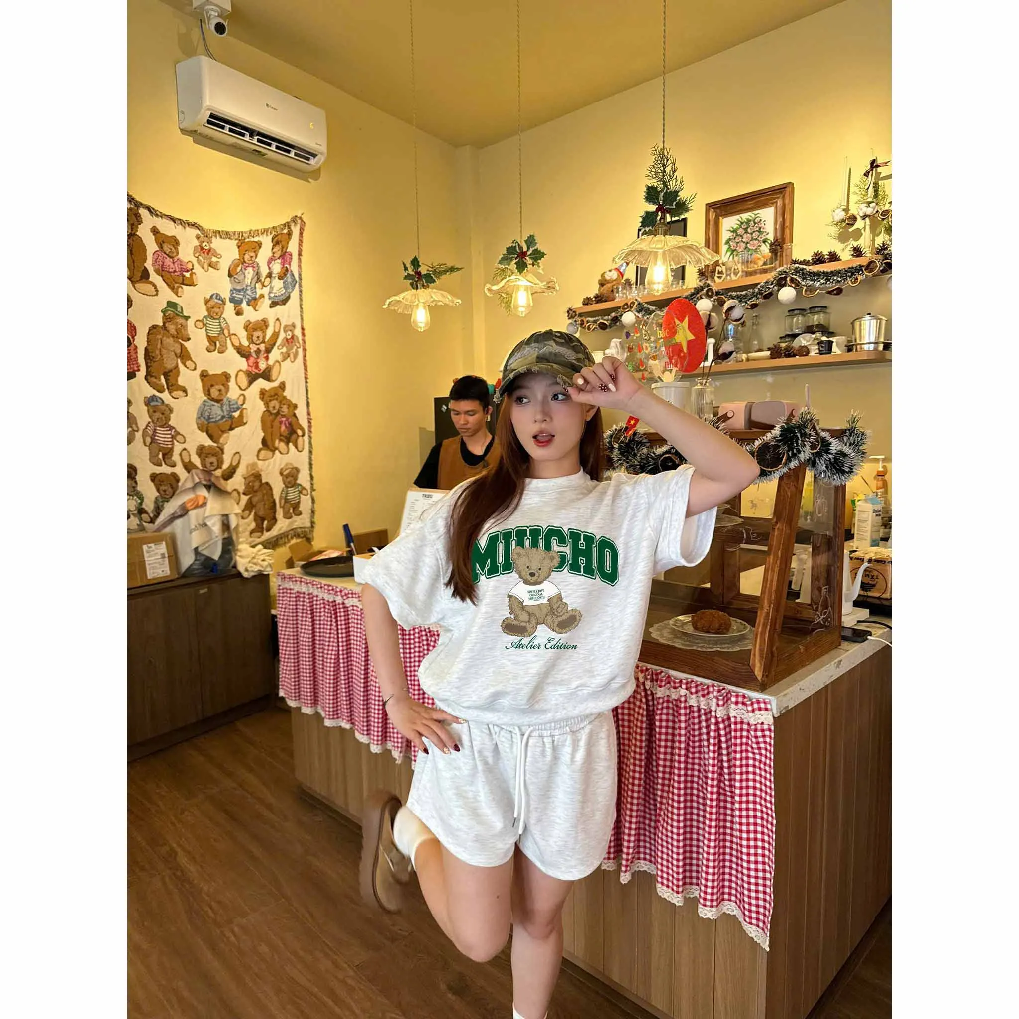 Áo sweater nữ boxy nỉ 2 da Miucho tay ngắn cổ tròn phong cách Hàn Quốc hình gấu đáng yêu 2633_thumbnail_6