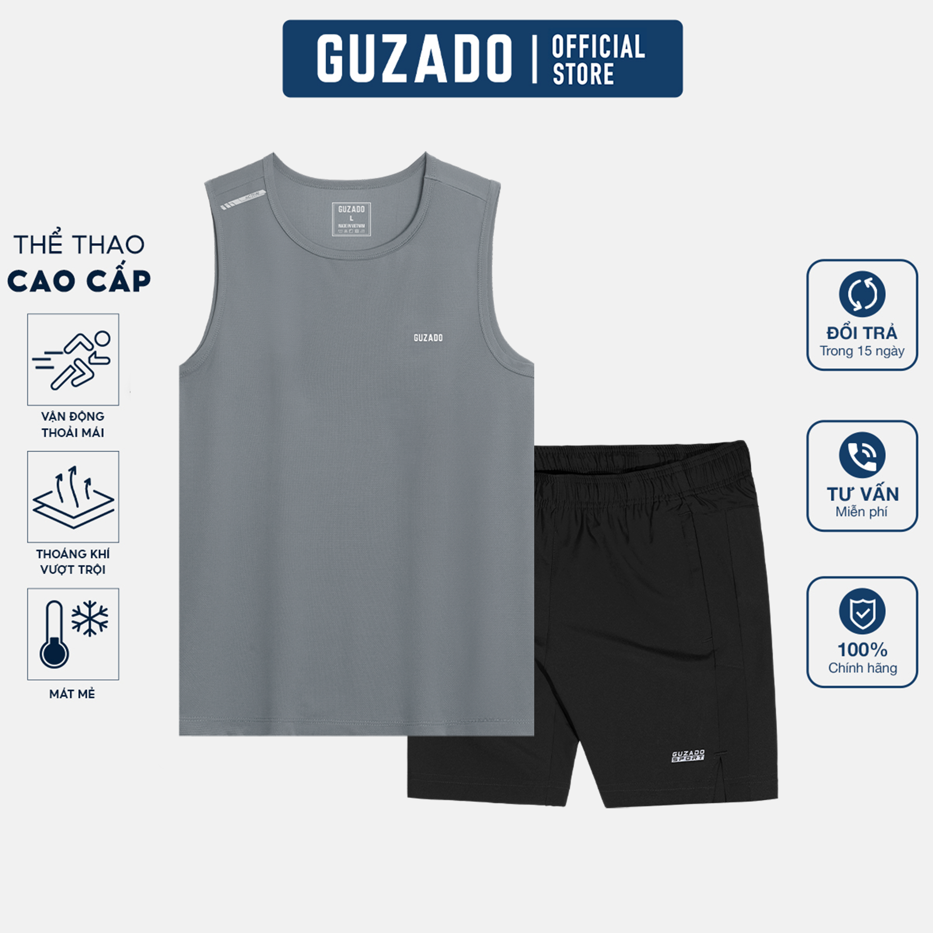 Bộ Quần Áo Guzado Mix Từ Short Run Gió & Áo TankTop ACTIVE BTT03