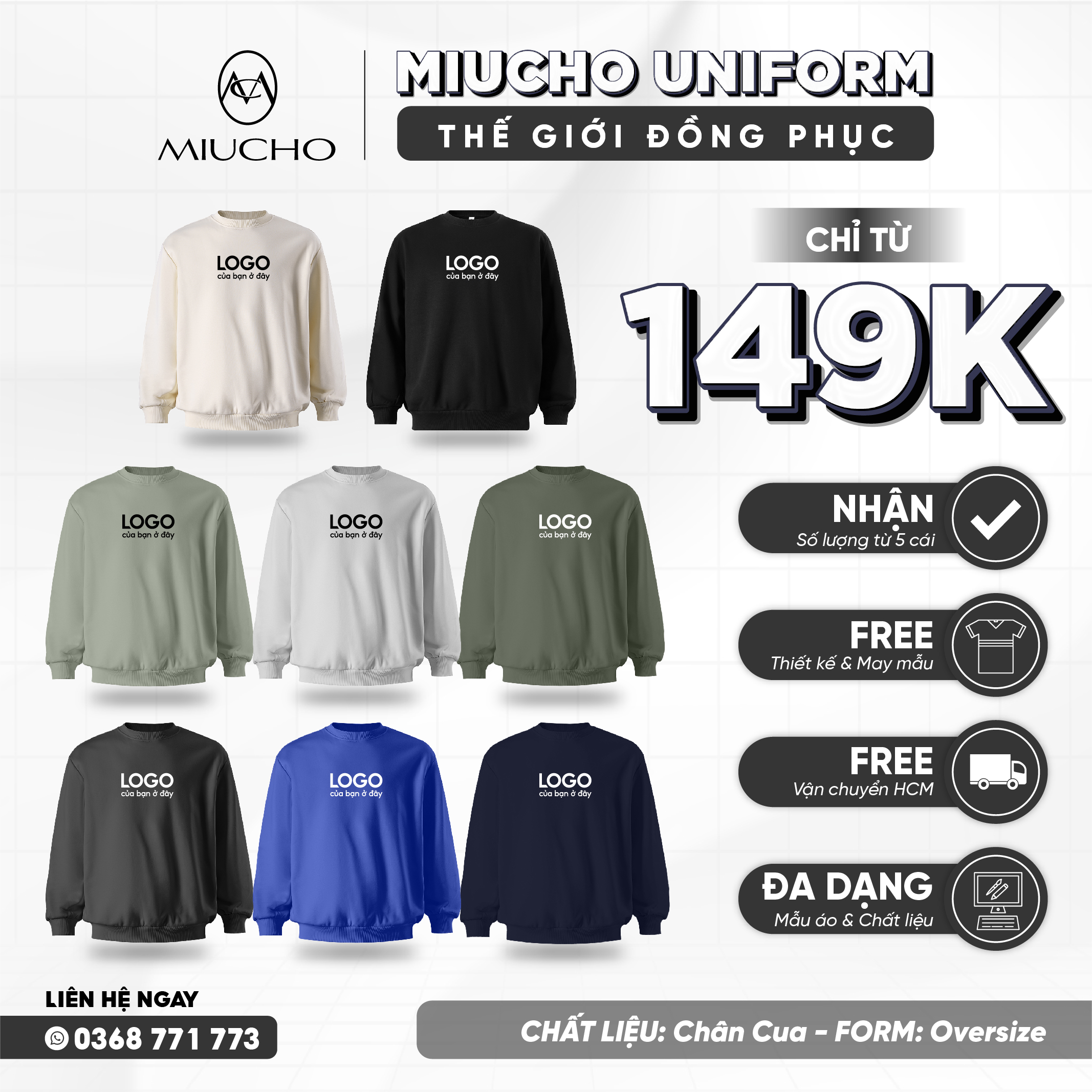 Áo sweater nữ form rộng STT01 Miucho vải chân cua in basic