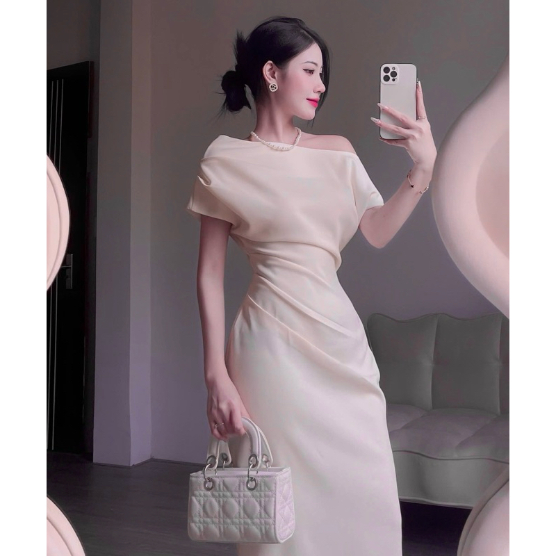 Đầm body lệch vai dáng dài màu kem, váy dự tiệc sang chảnh Logastore_L195_thumbnail_7