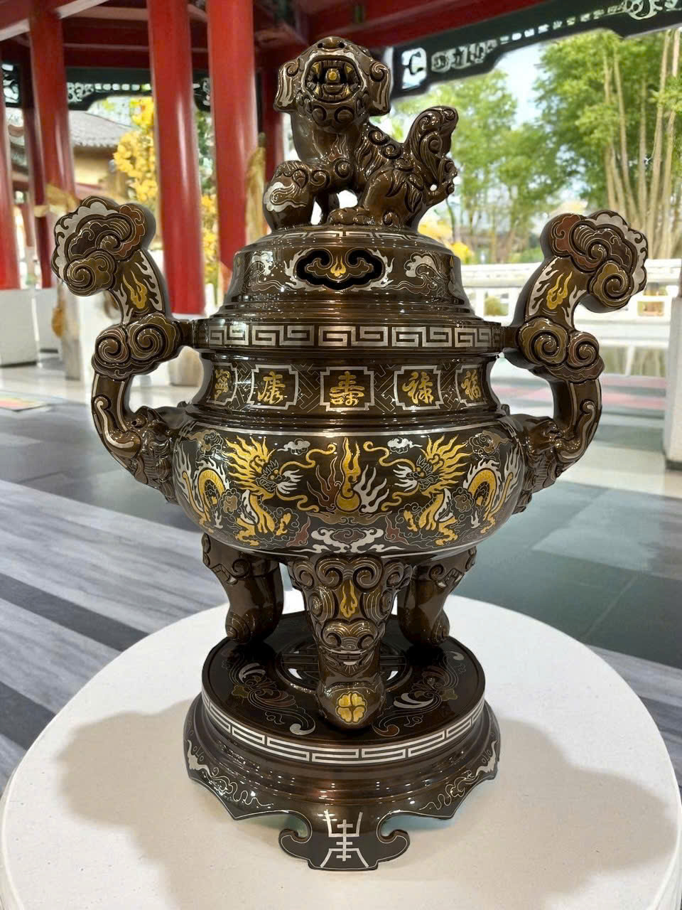 Bộ ngũ sự cao 45cm khảm ngũ sắc khảm kỹ sắc nét _thumbnail_0