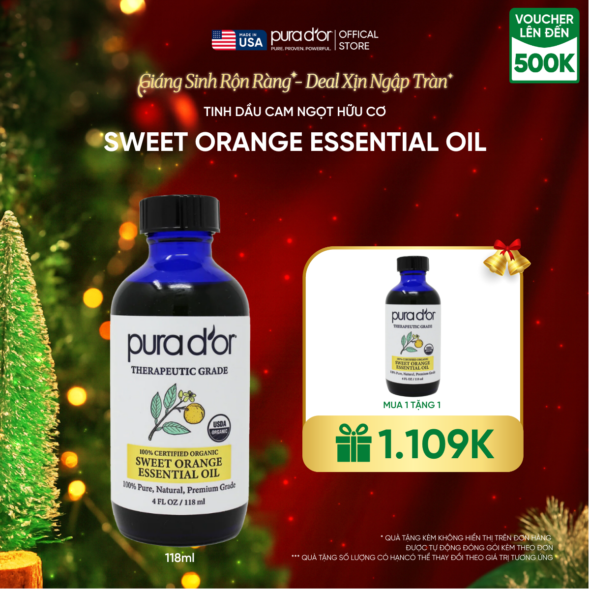 Tinh Dầu Cam Ngọt Hữu Cơ PURA D’OR Therapeutic Grade Sweet Orange Essential Oil 118ml_thumbnail_0