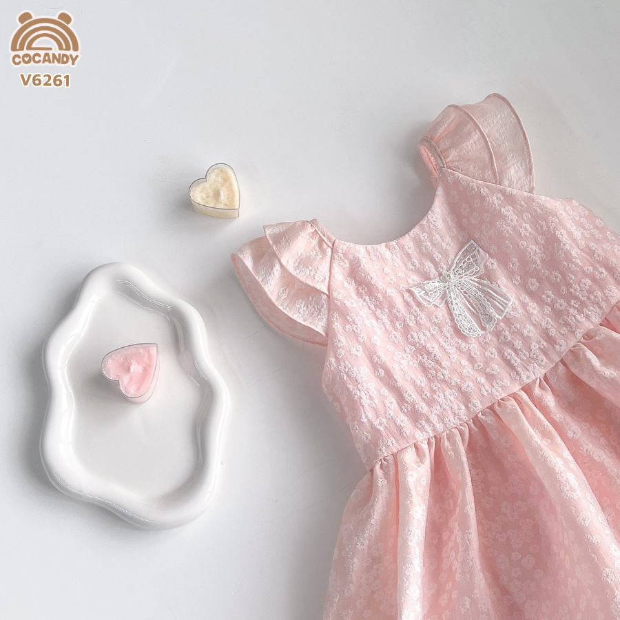 Váy cộc HỒNG 2 tầng vân hoa phối nơ ngực_thumbnail_7