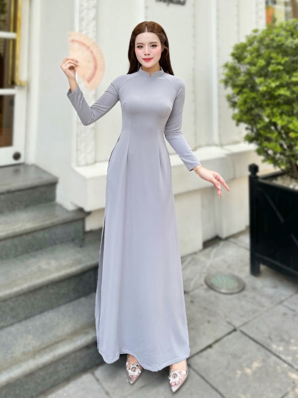 Áo dài lụa mỹ trơn Nhiều màu, cổ cao 2cm tay dài_thumbnail_7