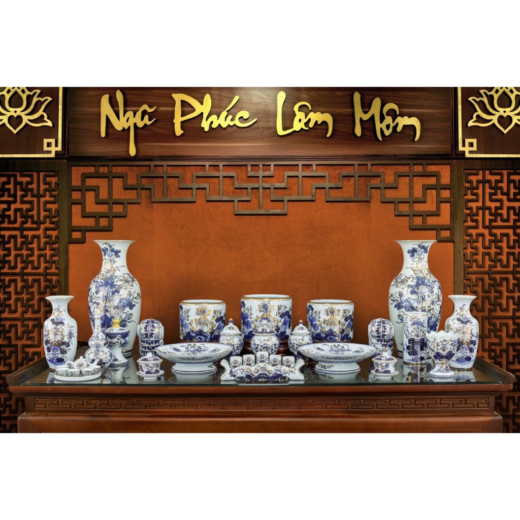 1m95 - 2m2 Đồ Thờ Cúng Men Lam Vẽ Kỹ Vàng 24k Ban -Lò Gốm Nghệ Nhân Chế Tác Bát Tràng Cao Cấp_thumbnail_2
