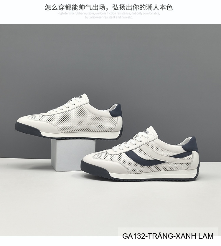 GA132 - Giày Sneaker Nam Phong Cách Hàn Quốc Đế Bằng Thoáng Khí Màu Trắng Xanh Lam & Trắng Mơ_thumbnail_4