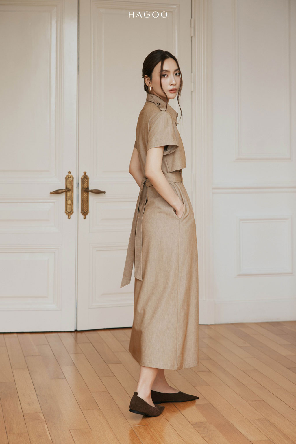 Váy mangto vạt ngực kèm đai trang trí HAGOO