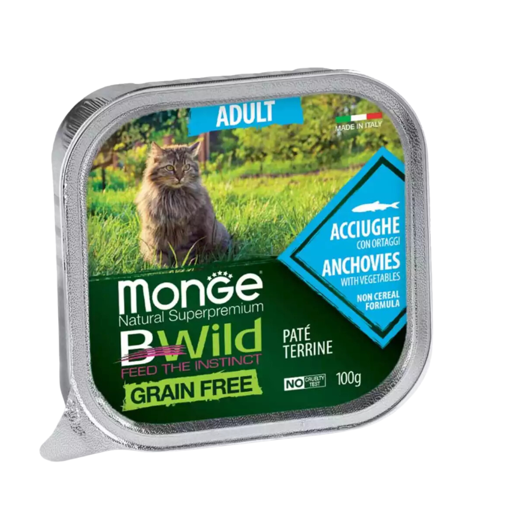Pate cho mèo trưởng thành Monge Bwild Grain Free Terrine vị Cá cơm và Rau củ - Hộp 100g_thumbnail_0