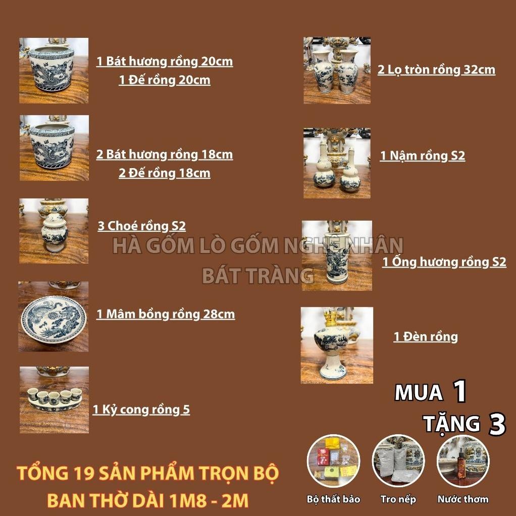 HG130 Đồ Thờ Cúng Bộ 19 món ban thờ 1M8 - 2M men rạn trơn nghệ nhân Bát Tràng chế tác TẶNG Thất Bảo, Tro Nếp_thumbnail_1