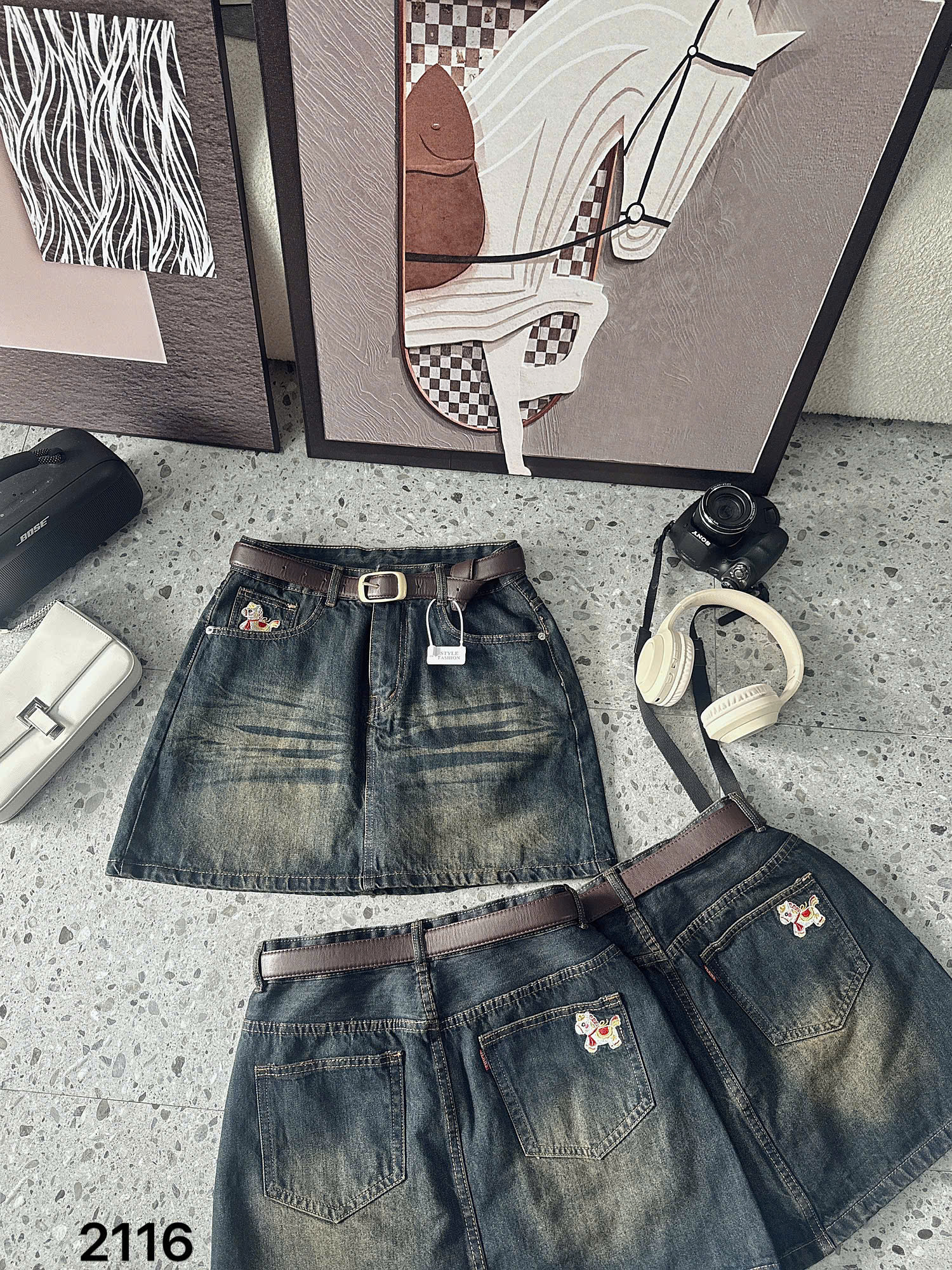 BIGSIZE - Chân váy jean thêu kỳ lân T-JV2116_thumbnail_1