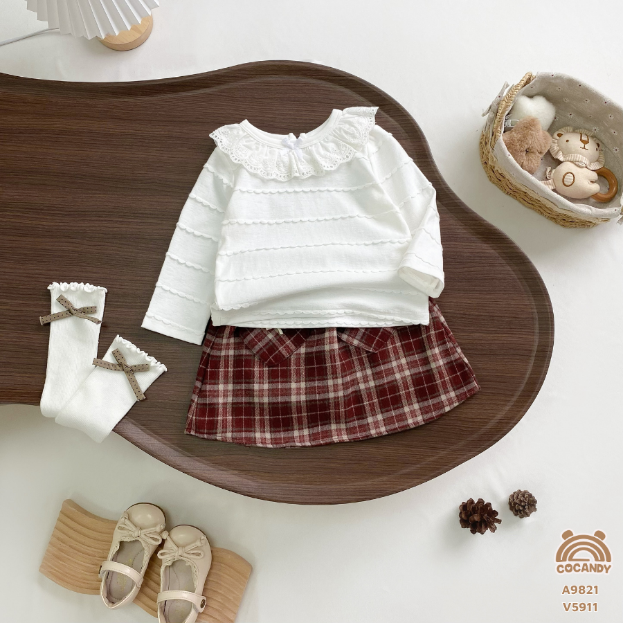 Chân váy kẻ ĐỎ BE  phối 2 túi trái tim_thumbnail_1