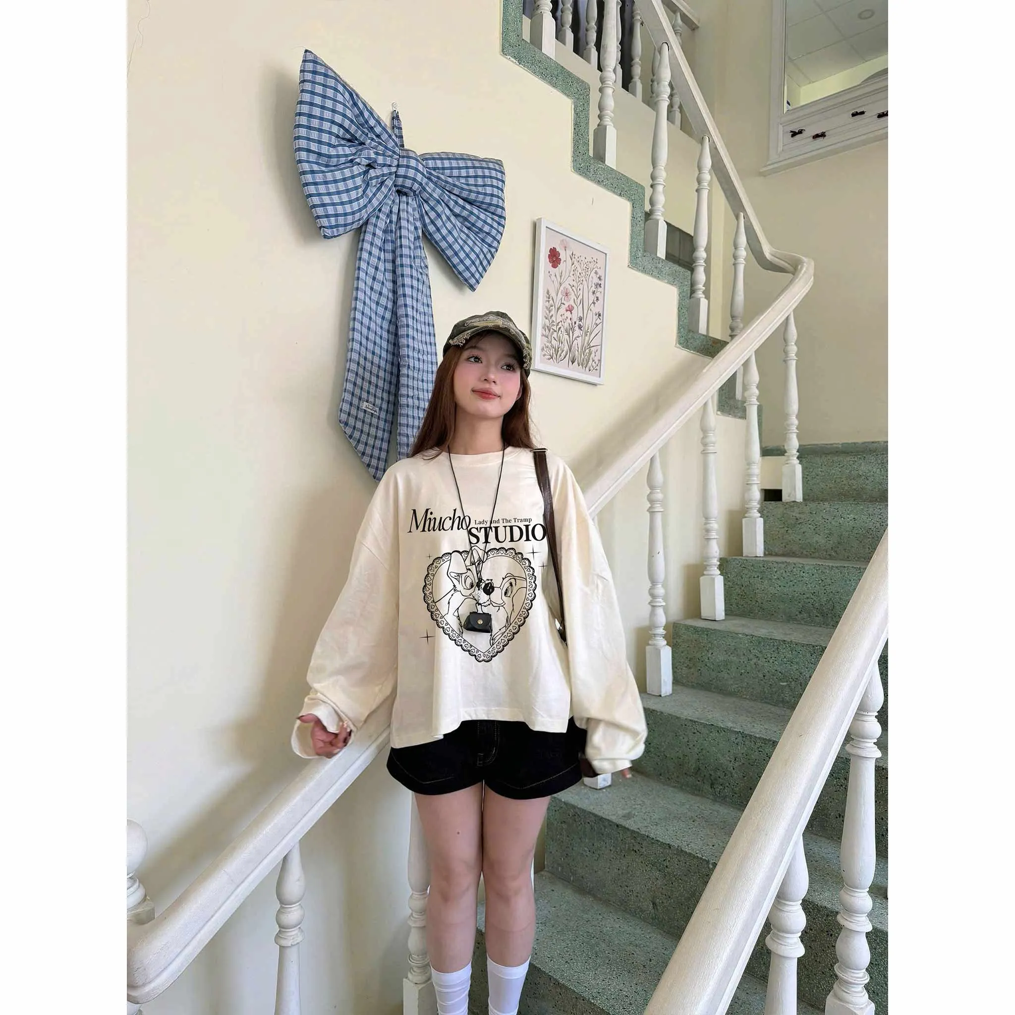 Áo thun boxy tay dài classic style 2640 Miucho chuẩn form tôn dáng vải cotton thoáng mát co giãn_thumbnail_4