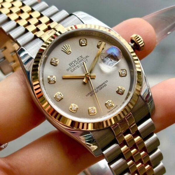 Rolex Datejust mặt xám trải tia – Demi 18k – cọc số kim cương_thumbnail_3