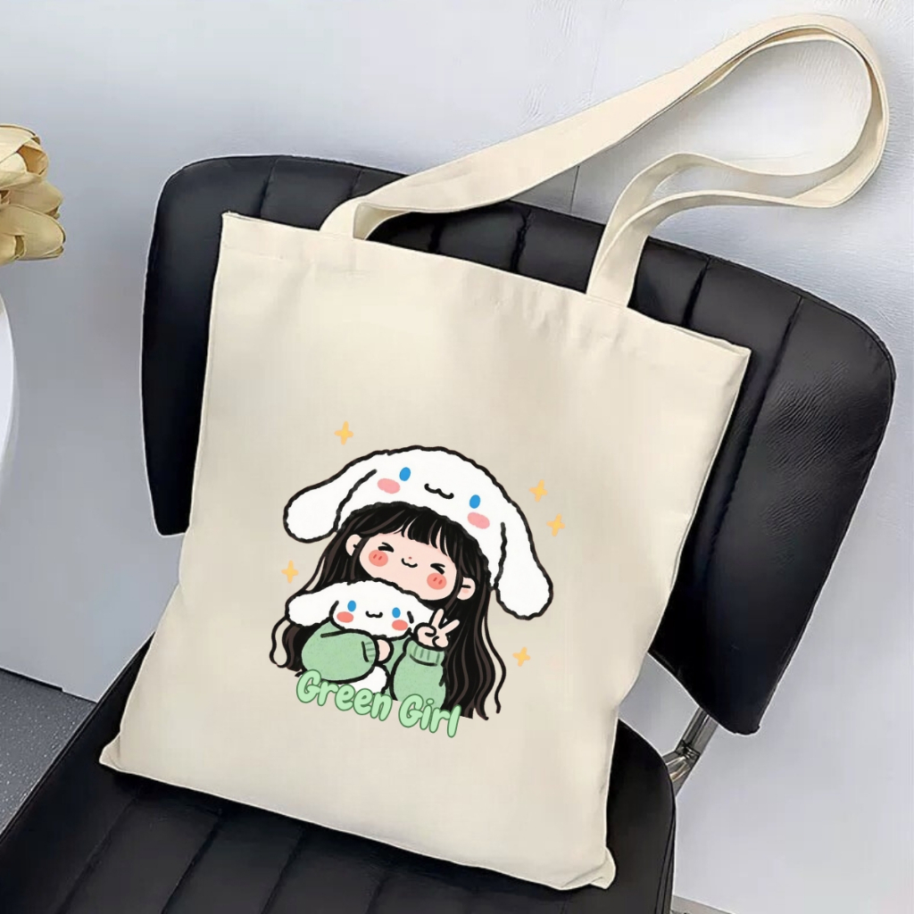 Túi tote vải canvas We Tee hình cô gái hottrend đội mũ thỏ trắng, có khóa kéo và ngăn phụ - WTU09_thumbnail_3