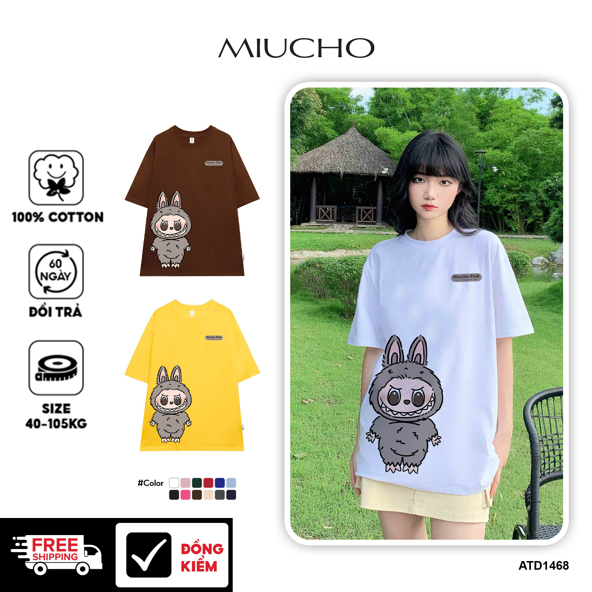 Áo thun labubu form rộng nhiều màu ATD1468 Miucho vải cotton cổ tròn in mix