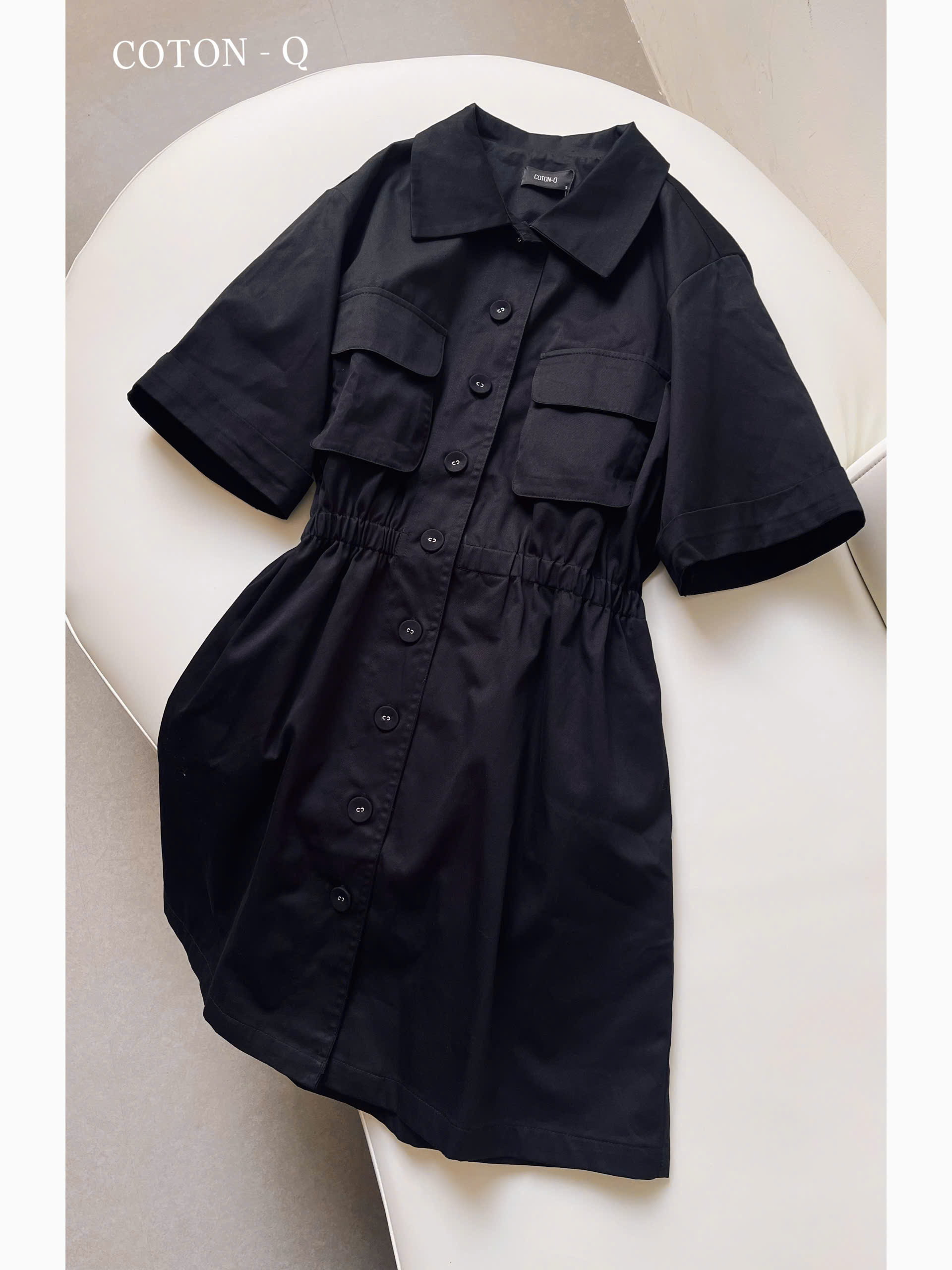 Đầm nữ Coton Q nhún 2 túi ( BE )_thumbnail_2