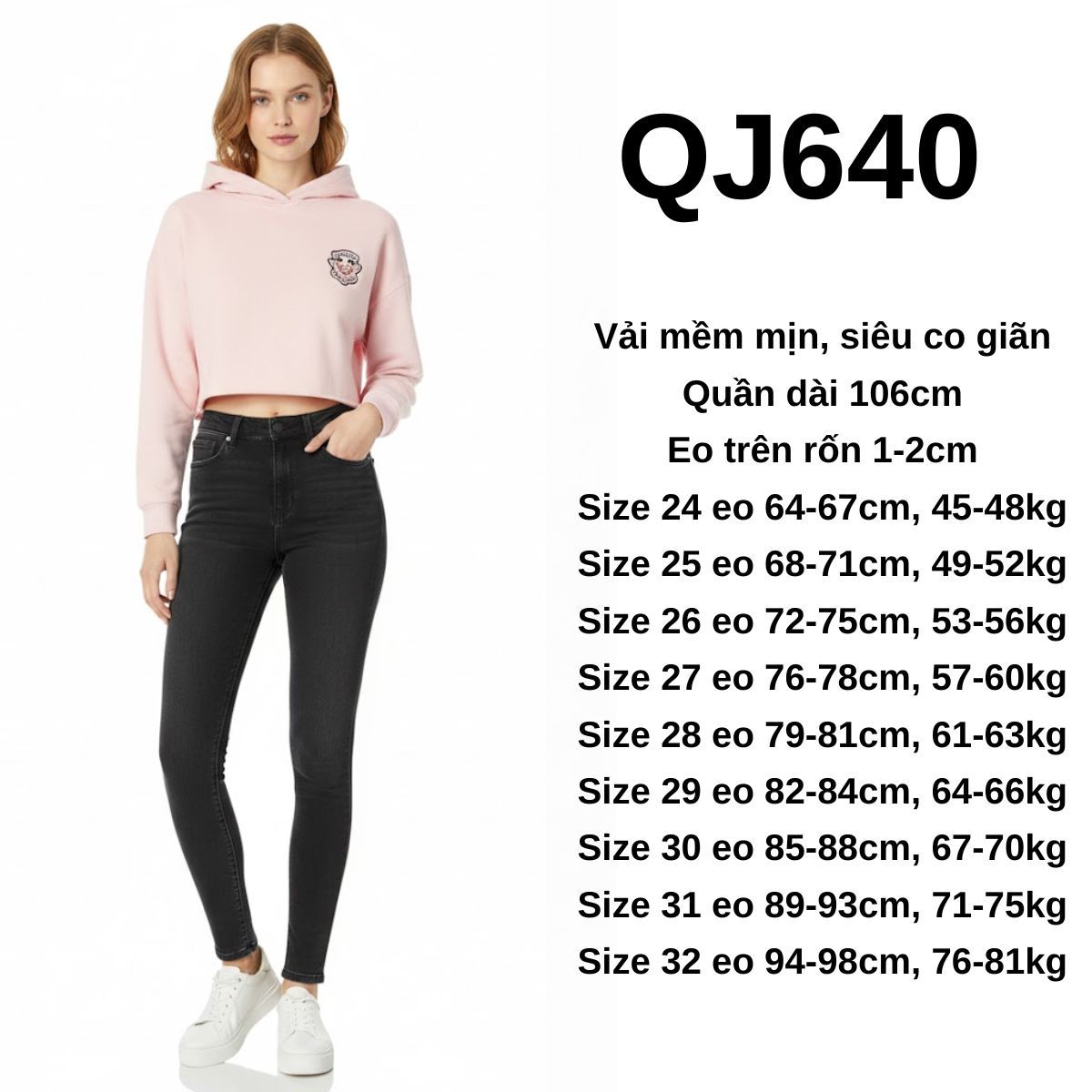QJ640 Quần jeans ôm - đen