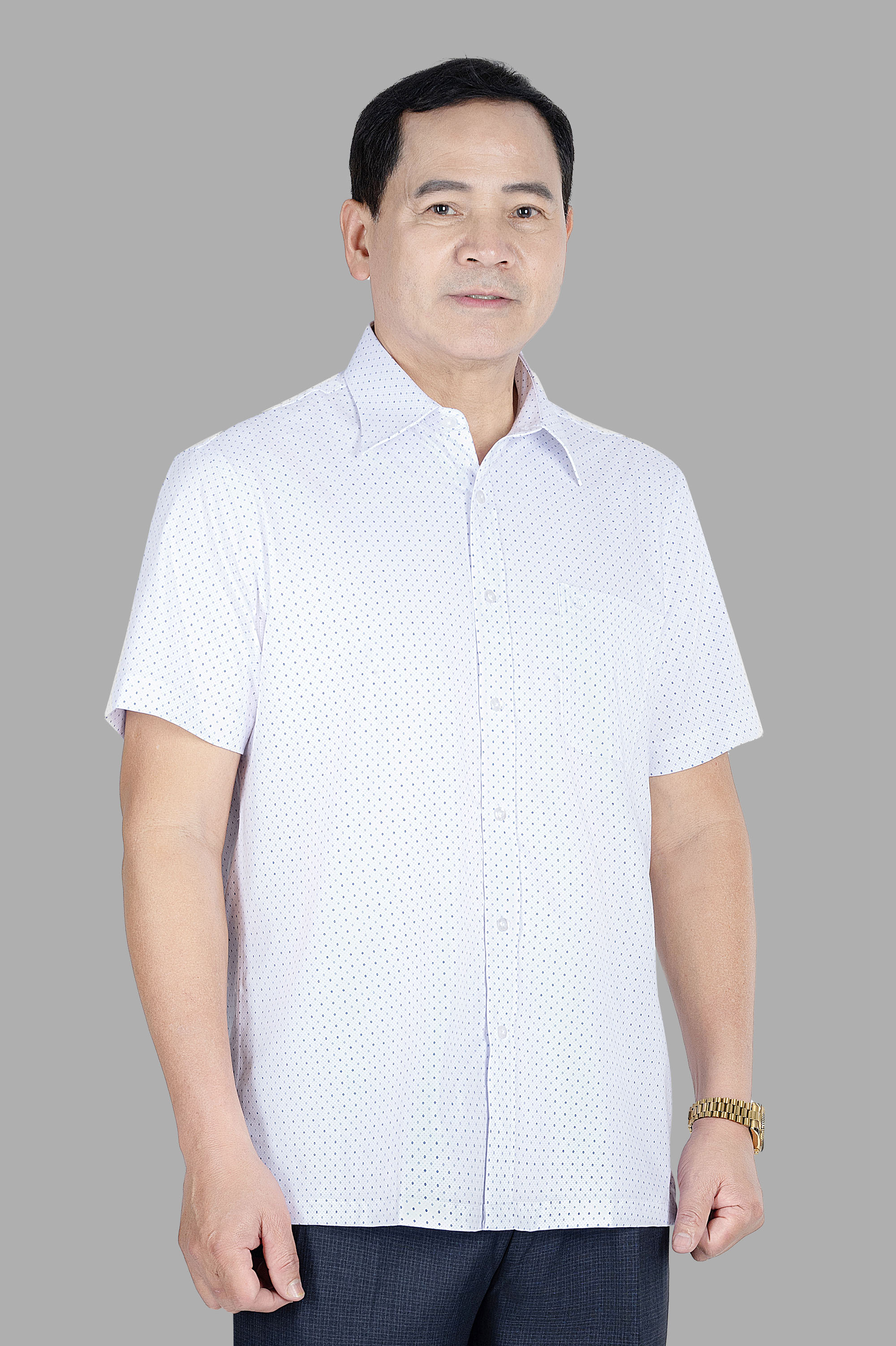 Sơ Mi Cộc Tay Họa Tiết Nam Trung Niên ANCHI Chất Liệu Sợi Sồi Cao Cấp Phom Suông Vạt Ngang Màu Trắng Bi_thumbnail_3