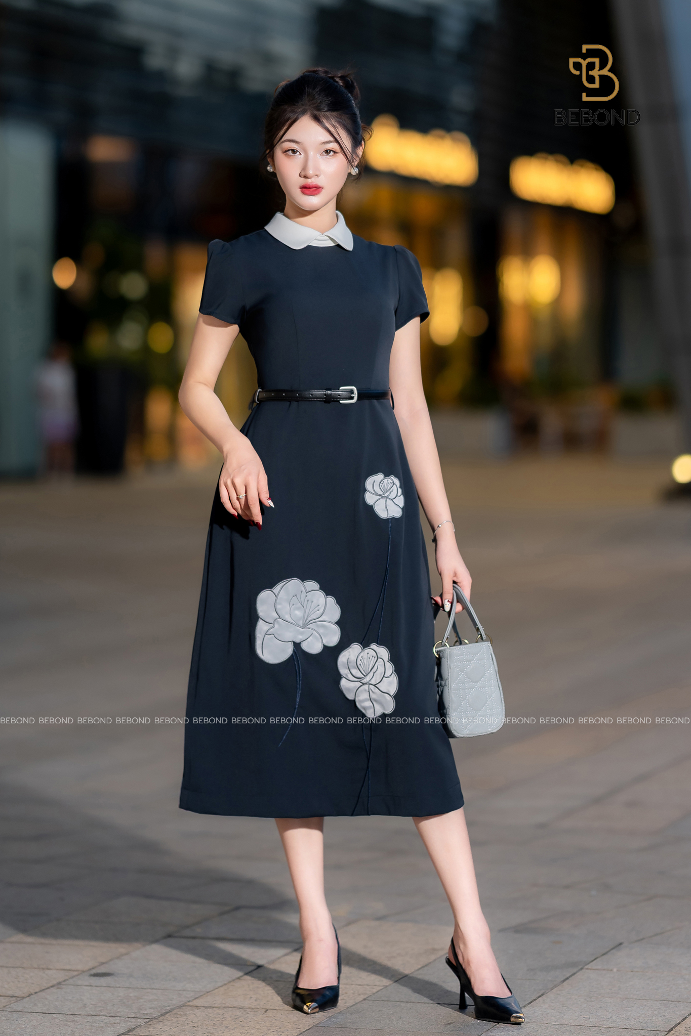 Đầm cổ sen AMARA màu ĐEN