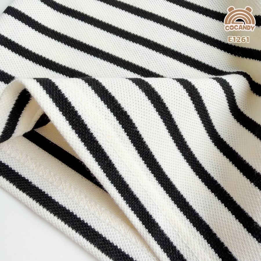 Áo cộc polo thun kẻ ĐEN đính thỏ tay hến_thumbnail_5