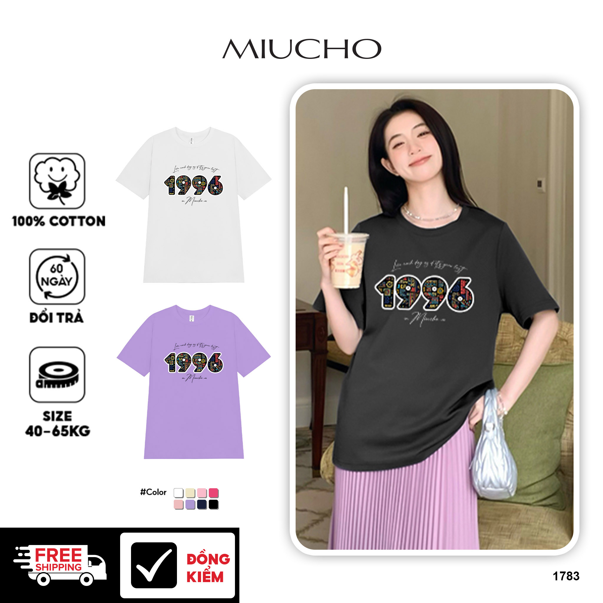 Áo thun nữ in năm sinh 1996 form vừa regular vải cotton 4c thoáng mát ARD1783 Miucho Chic in mix