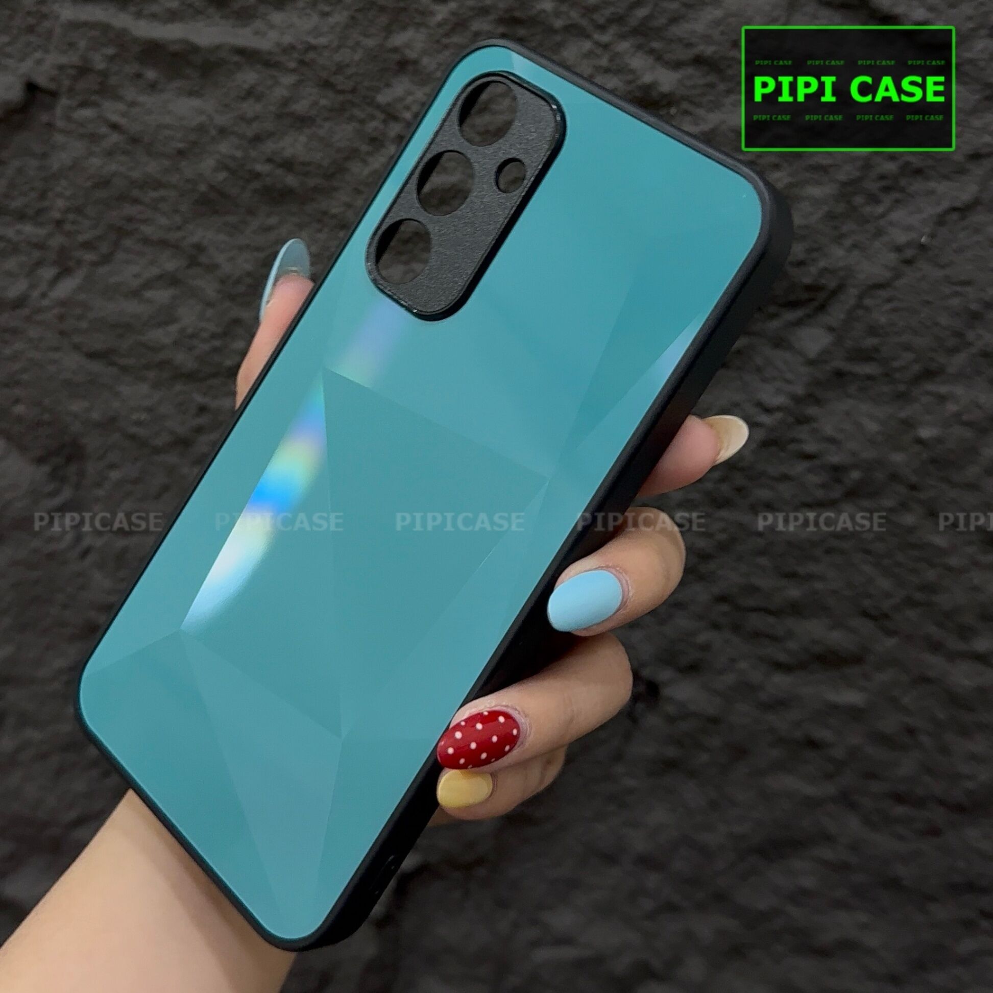 Ốp Lưng Samsung A34 - Kim Cương 6D - Xanh Ngọc