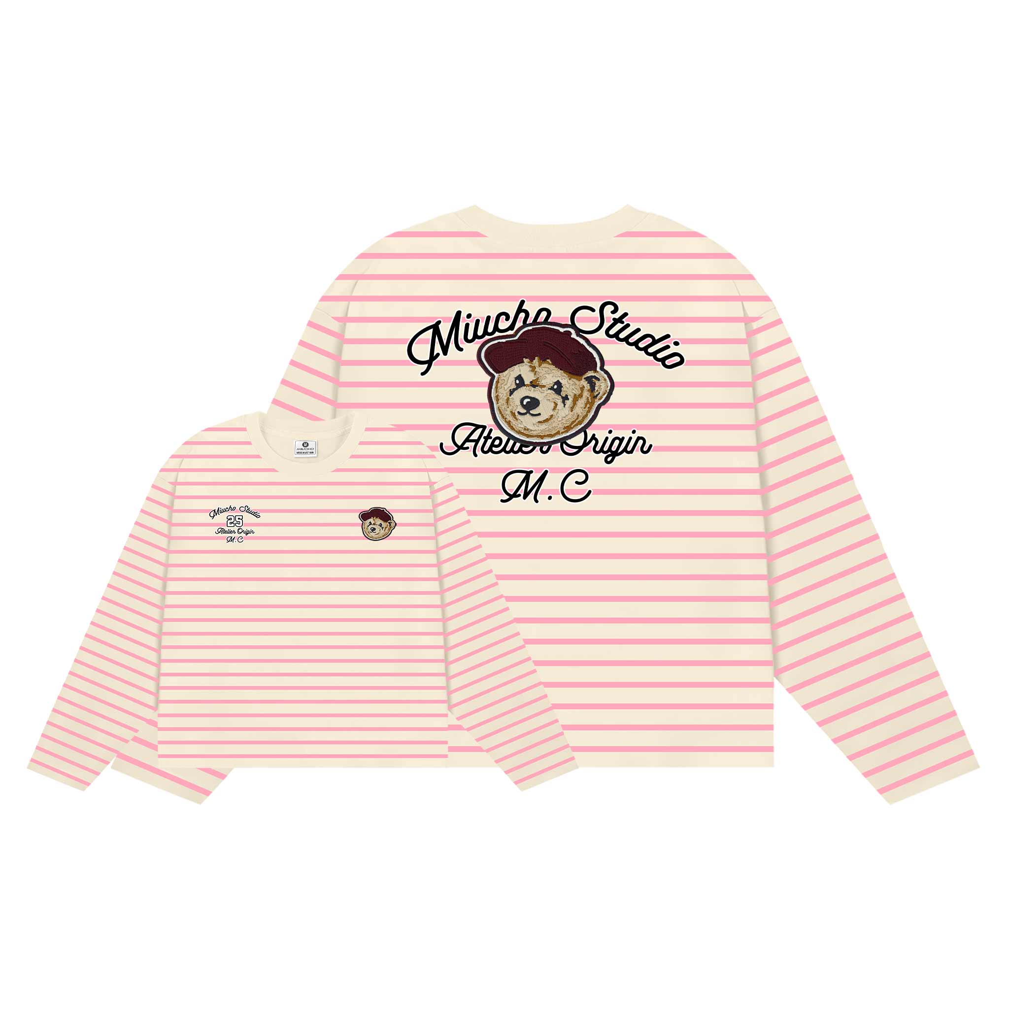 Áo thun form boxy Miucho Studio vải bo rip dày dặn thoáng mát cổ tròn tay dài kẻ sọc mix màu 2704_thumbnail_14