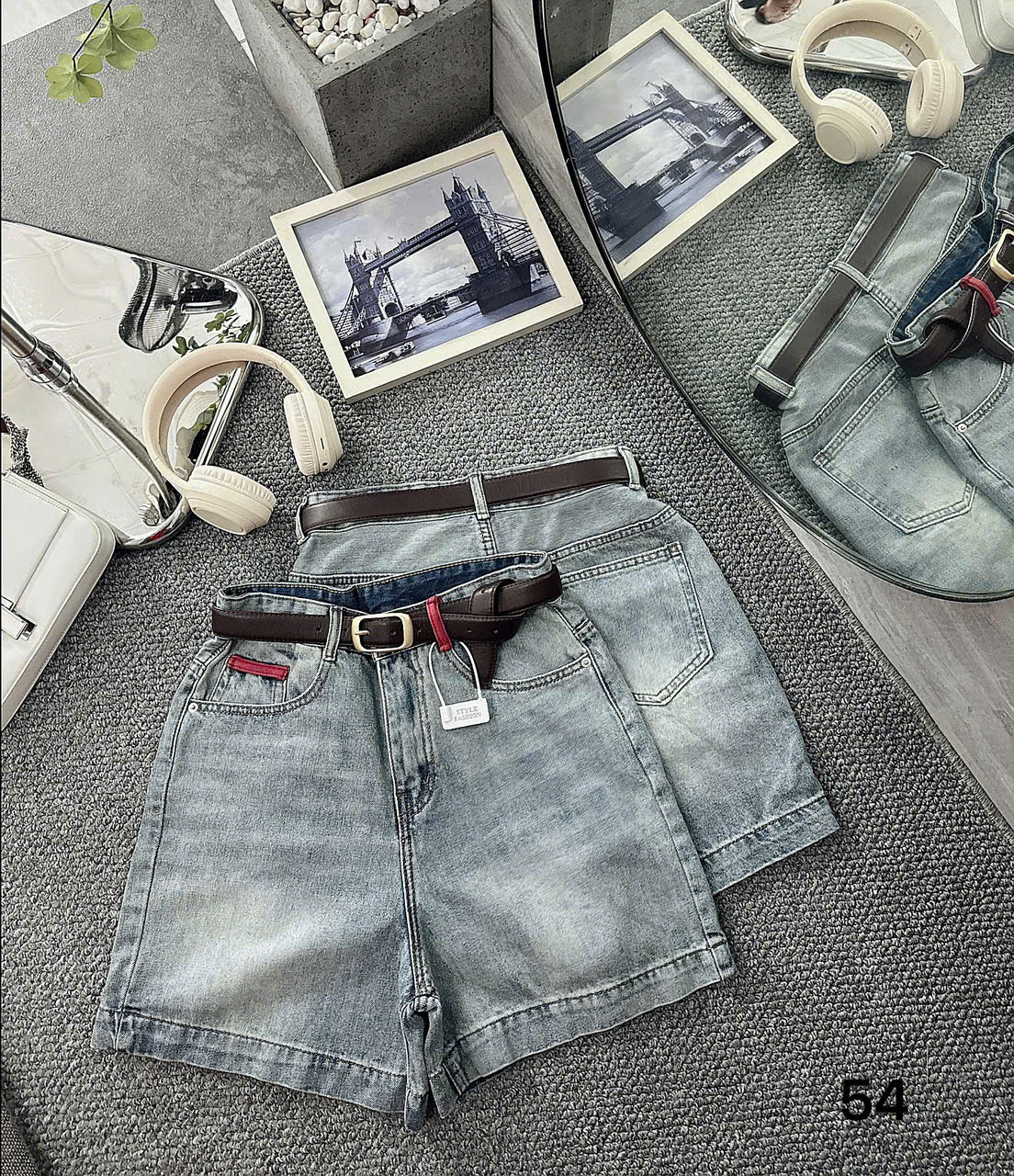 Quần short jean lửng phối đai màu kiểu bigsize QSJ54 dành cho nàng béo mập từ 55-90kg