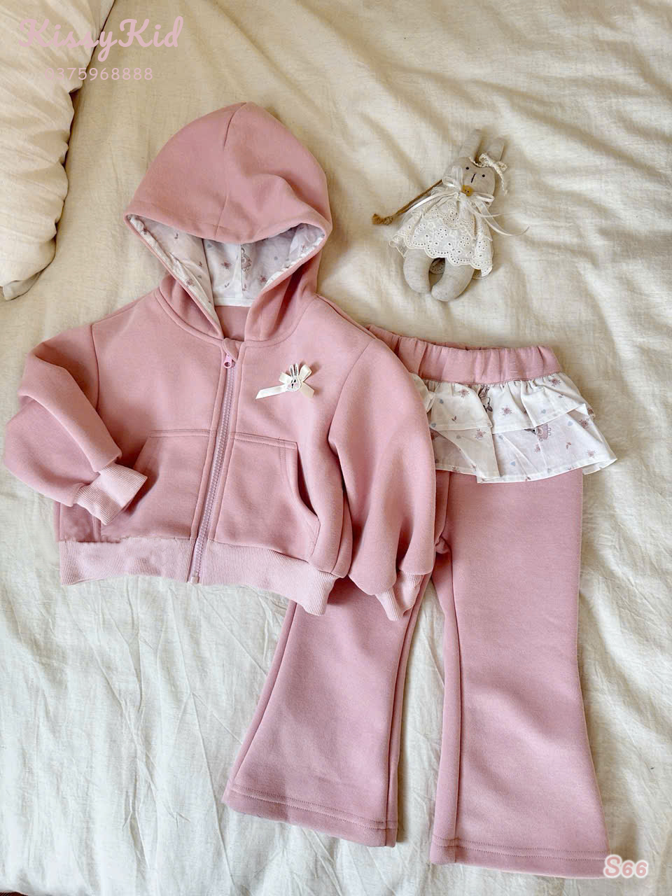 (S66) Set áo khoác nỉ hồng quần viền bèo hoa KYM Kiyomi