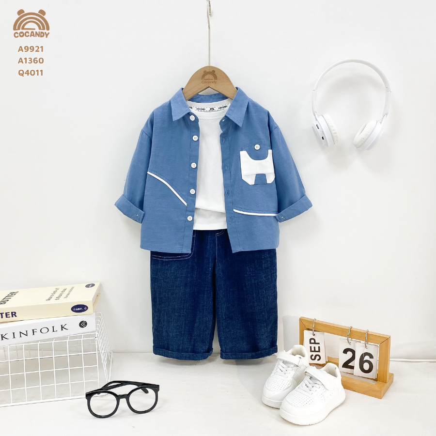 Áo dài XANH sơ mi phối túi ngực be_thumbnail_1