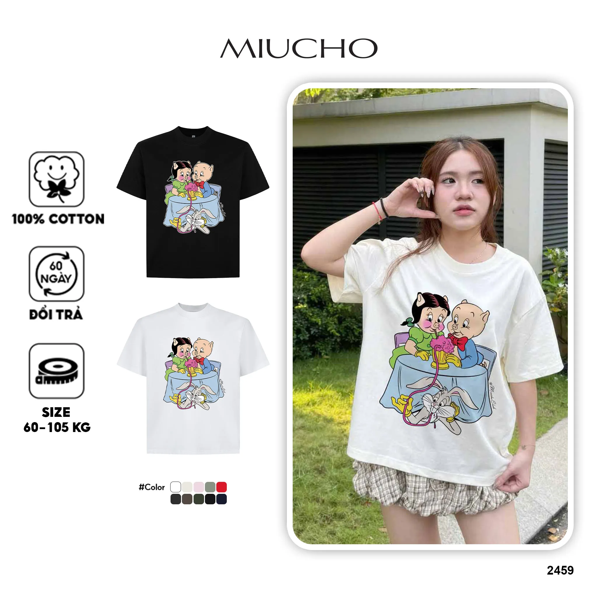 Áo thun boxy hoạt hình AXD2459 Miucho cổ tròn chất vải cotton 2 chiều cao cấp dày dặn in mix_thumbnail_1