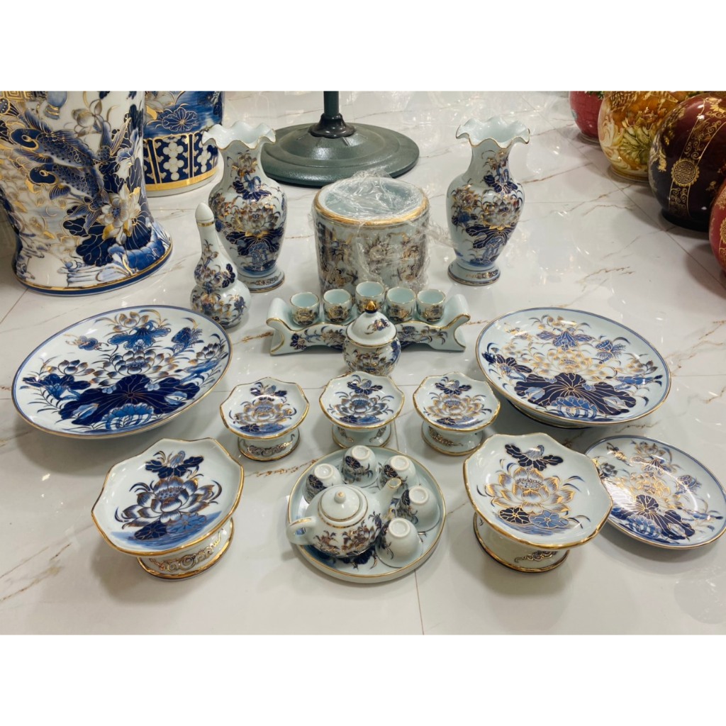 1m95 - 2m2 Đồ Thờ Cúng Men Lam Vẽ Kỹ Vàng 24k Ban -Lò Gốm Nghệ Nhân Chế Tác Bát Tràng Cao Cấp_thumbnail_8