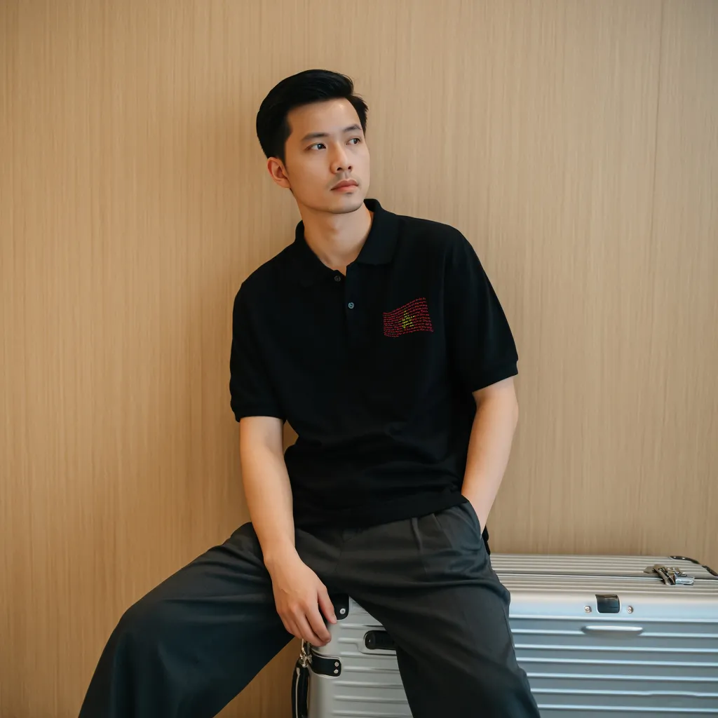 Áo polo nam cờ đỏ sao vàng PLCSD2449 Miucho Iconic vải polyester thoáng mát cổ trụ in typography_thumbnail_4