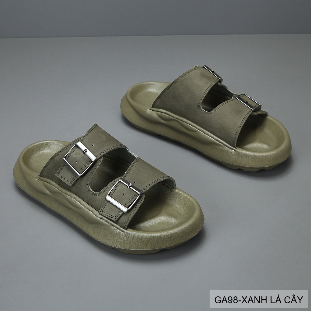 GA98 - Dép xỏ ngón nam đế dày thời trang, da bò mềm, hai quai khóa kim loại, màu Xanh Lá Cây và Đen_thumbnail_3