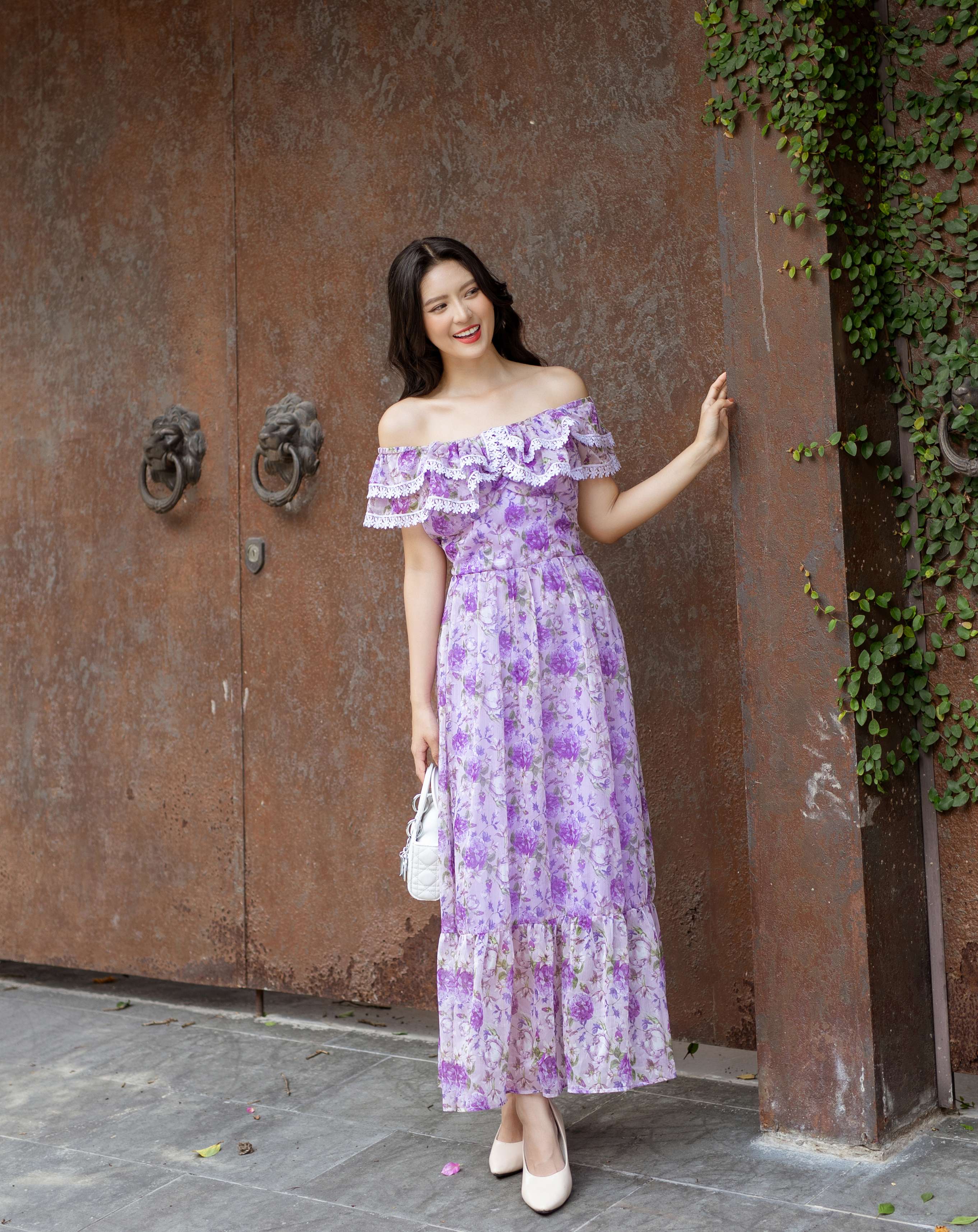 Đầm maxi bèo phối ren 2in1