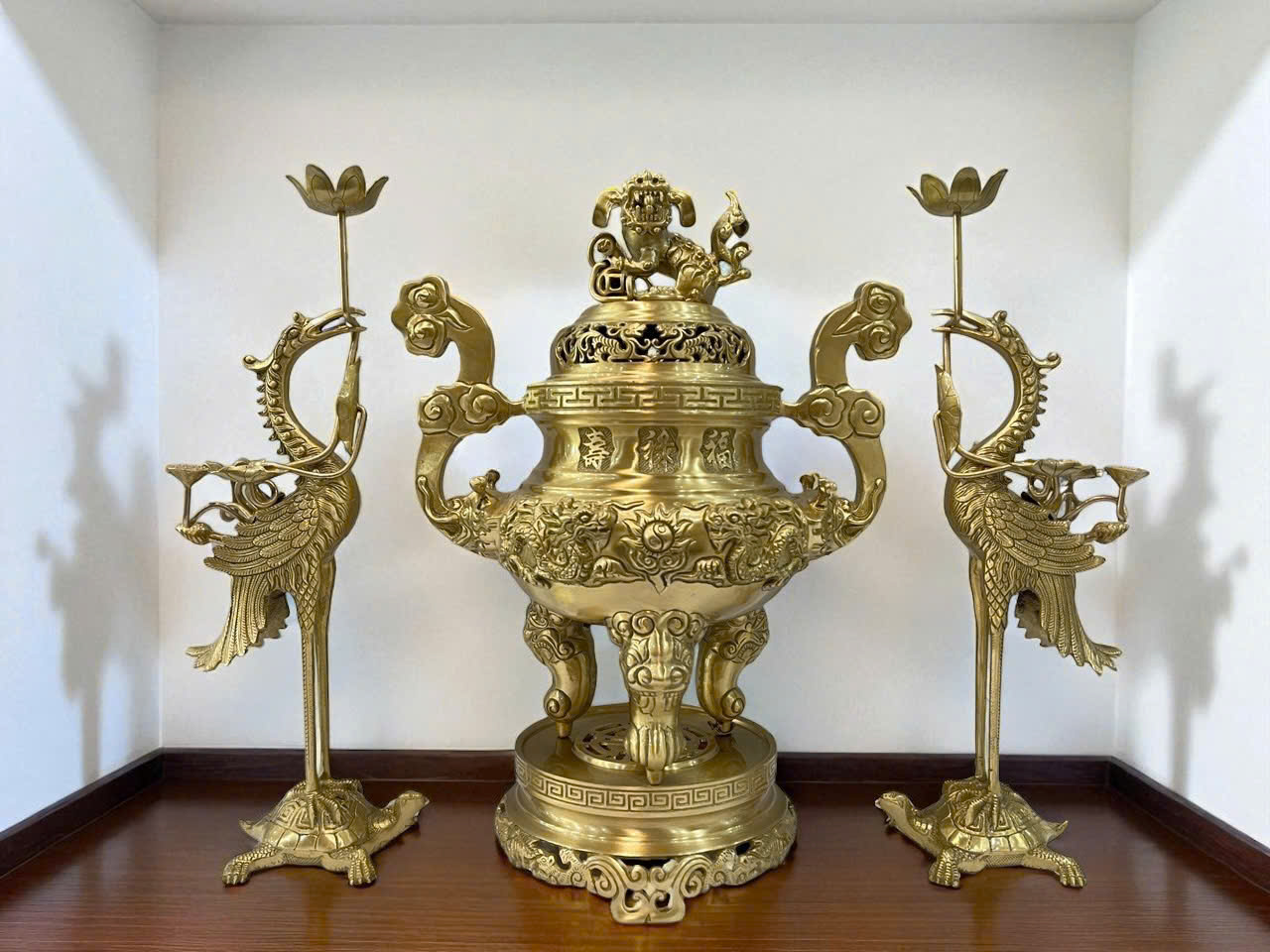 Bộ ngũ sự cao 45cm đúc đồng vàng thau _thumbnail_4