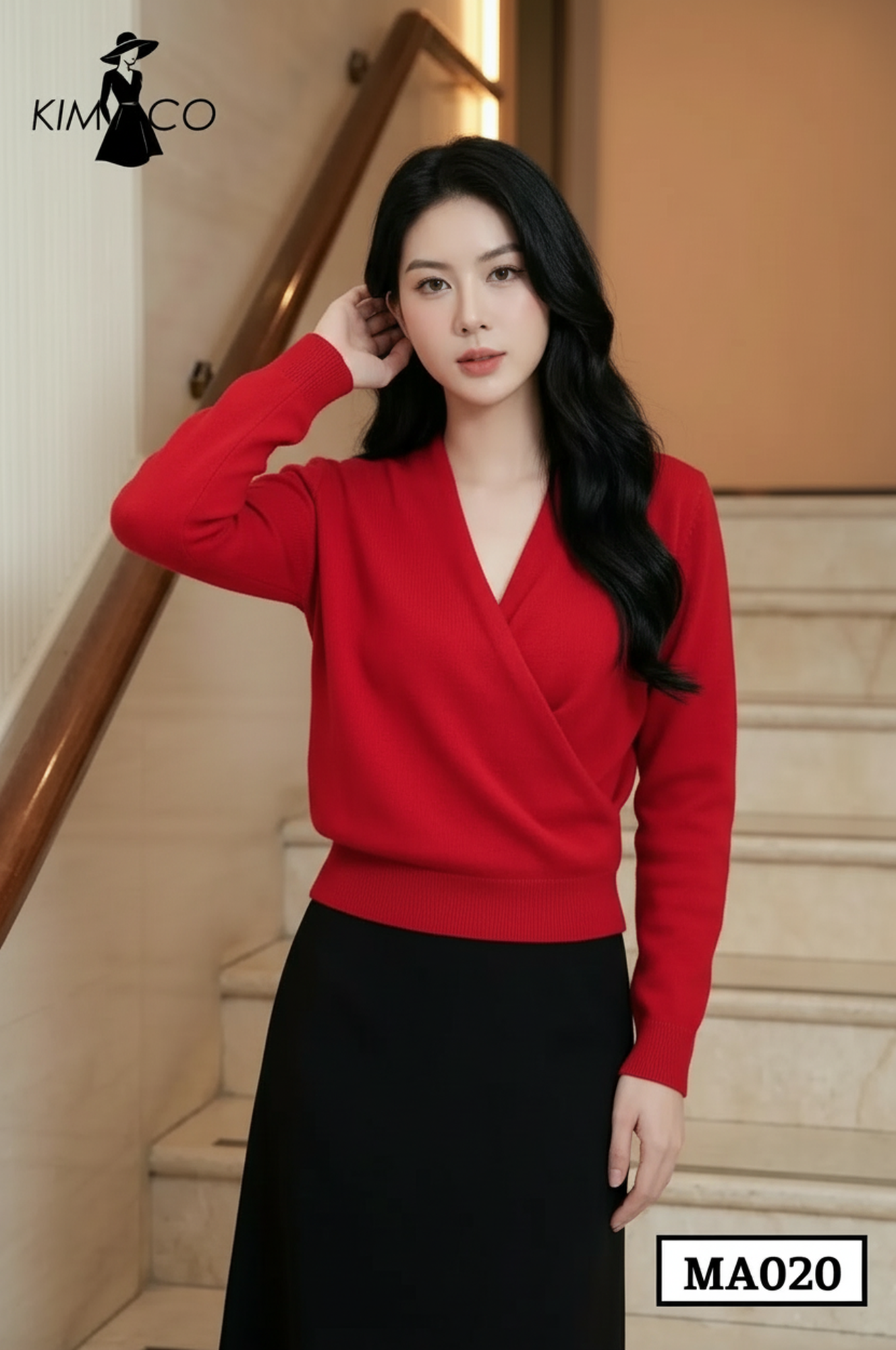 Áo Len Đỏ Cổ Đắp Chéo Thanh Lịch - MA020_thumbnail_2