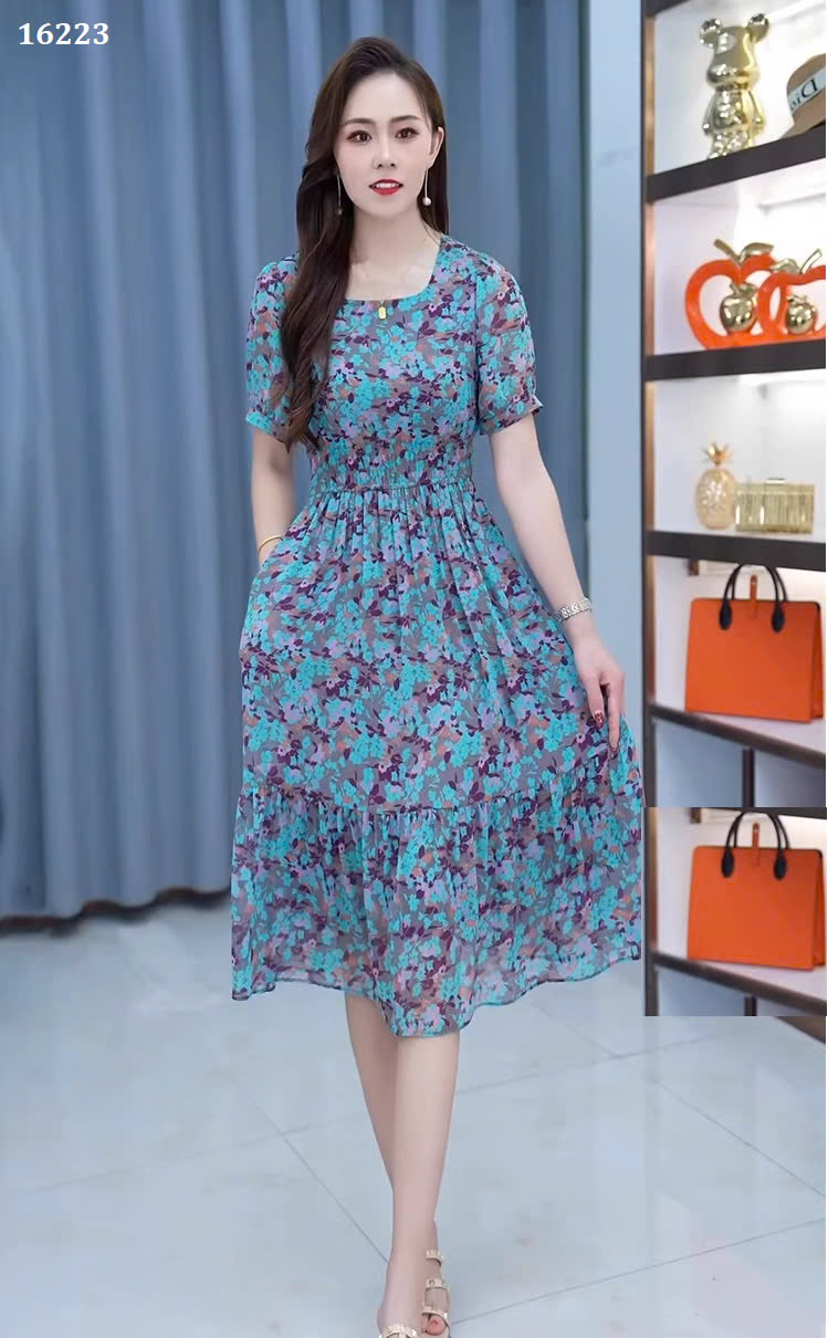 16223-Đầm xoè hoa nhí xanh lam ( lụa mango)_thumbnail_0