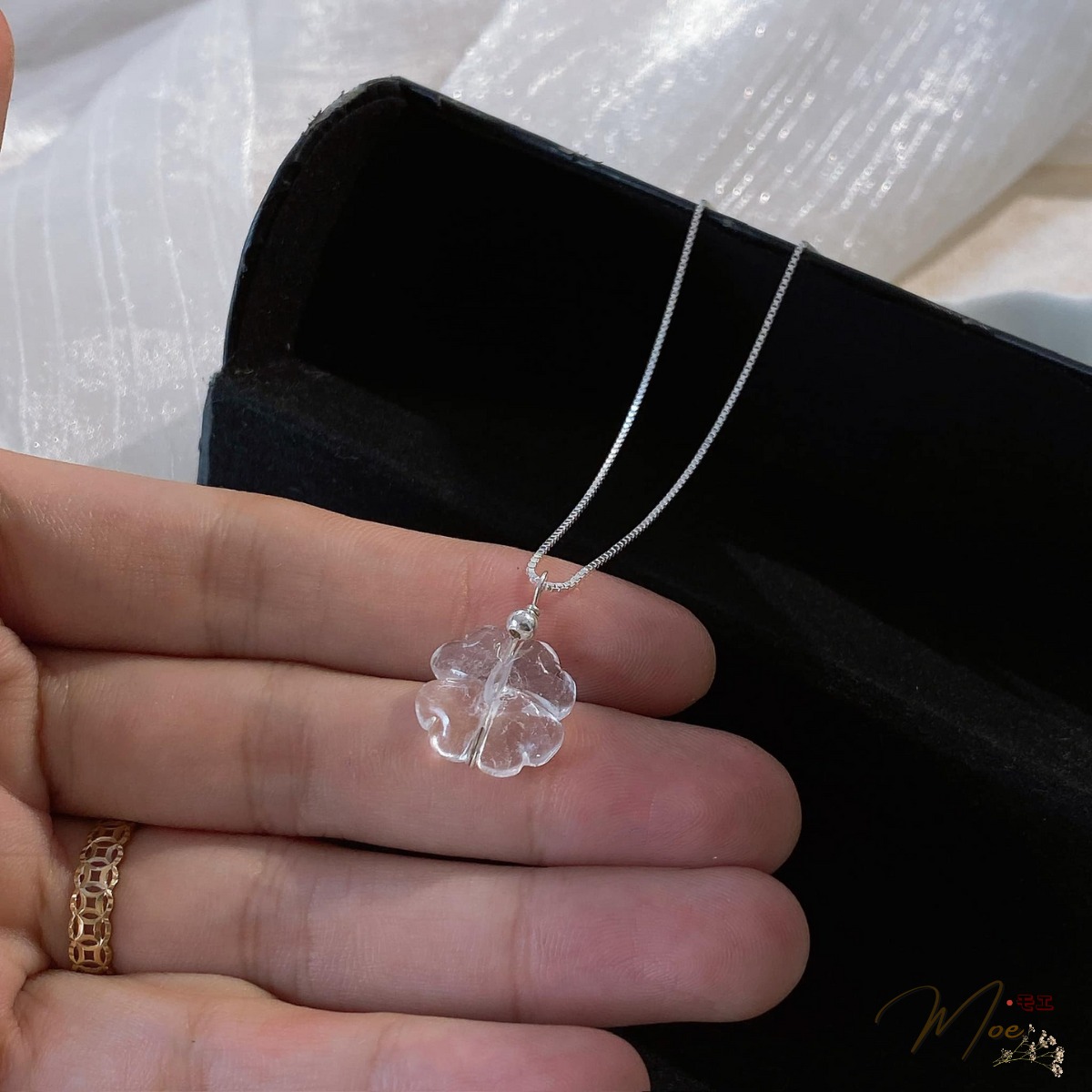 D246 - Dây chuyền cỏ 4 lá Thạch anh trắng_thumbnail_2