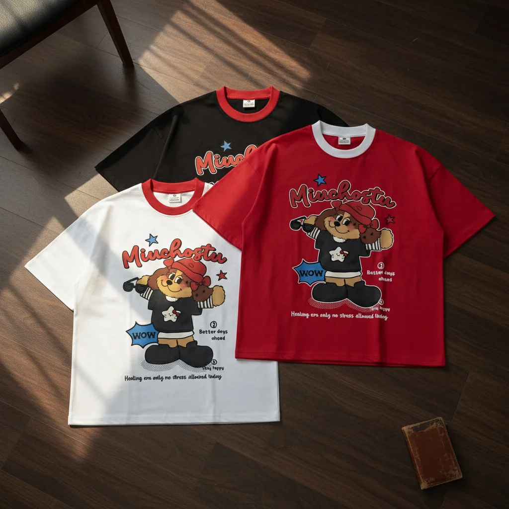 Áo thun boxy phối cổ hoạt hình Miucho vải dày dặn thoáng mát đứng form in mix 2973_thumbnail_7